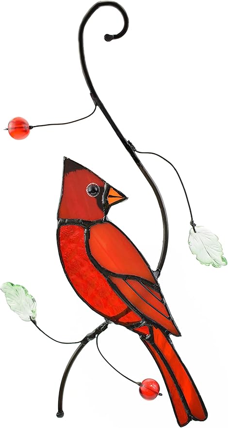 Lolitarcrafts Bigger Cardinal Stained Glass Window Hangings Cute Birds Suncathers for Window Monthers Day Gifts