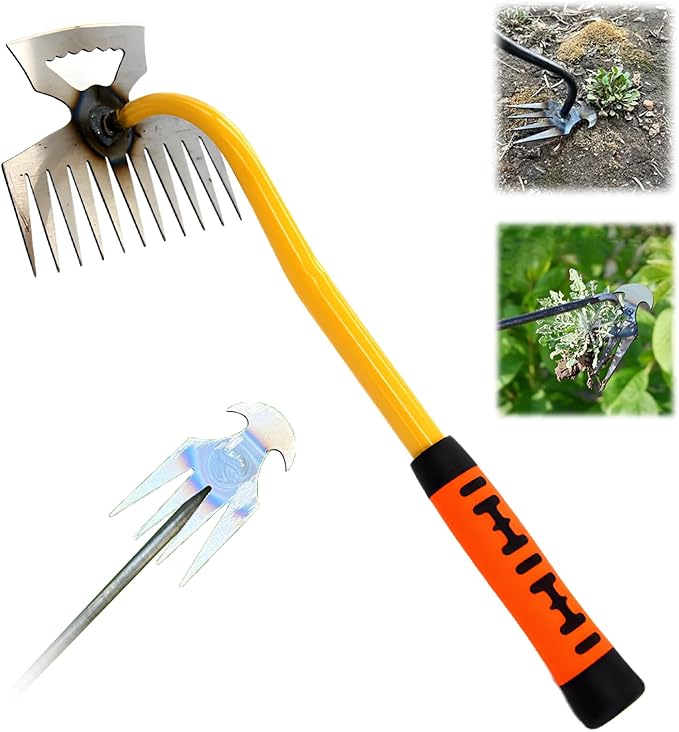 Weeding Artifact Uprooting Garden Weeding Tool, Upgraded Weed Removal Tool, Stainless Steel/Manganese Steel Weed Puller Manual Weeders for Home Gardening Yard Farmland (11 Teeth-Weed Tool)