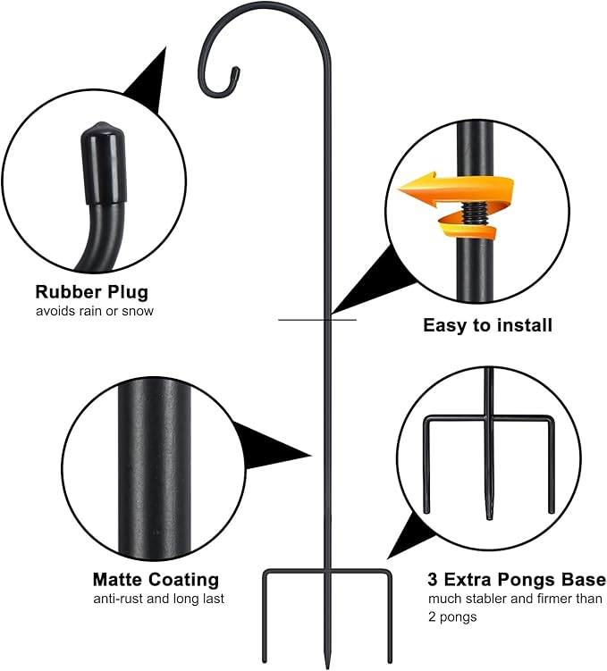 FEED GARDEN Adjustable 48 Inch Small Shepherd Hooks for Outdoor, Garden Hooks for Lanterns, Shepard Hooks for Hanging Plants, Bird Feeders, Solar Lights, Mason Jars, Weddings Decor,2 Pack