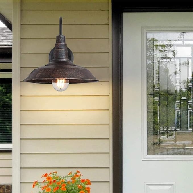 4-Pack Outdoor Gooseneck Barn Light 10" Retro Exterior Wall Light Iron Art Dome Farmhouse Wall Sconces Anti-Rust Waterproof Outdoor Light for House Porch Garage Entryway