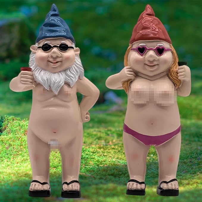 MINICAR 8'' H Gag Gnomes Statues Garden Outdoor Decor, Funny Dwarf Sculptures Yard Lawn Decorations, Naughty Gifts for Women Men, Set of 2