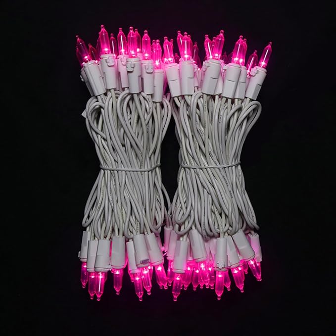 Pink LED Christmas Lights - 100 Count Pink Christmas String Lights for Tree, Party, Bedroom, Wedding, Indoor and Outdoor Valentines Day Decorations, 33 Feet White Wire, UL Certified, Connectable