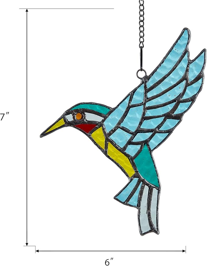 Stained Glass Hummingbird,Stained Glass Window Hanging, Flying Male Hummingbird suncatcher for Windows Doors Room Home, Hummingbird Deco, Gift for Mom, Father, and Nature Lovers.