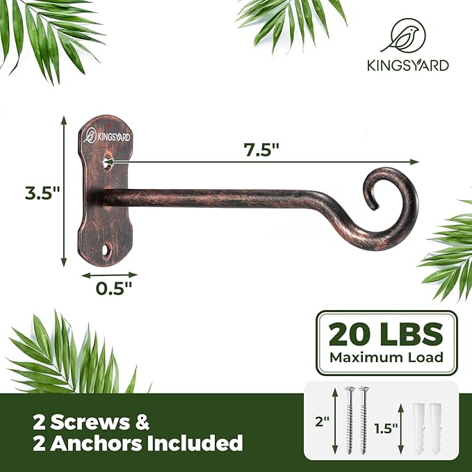 Kingsyard 4 Pack Wall Plant Hanger - Heavy Duty Metal Hanging Bracket Hooks for Hanging Plant Bird Feeders Lanterns Wind Chimes Indoor/Outdoor. Antique Copper