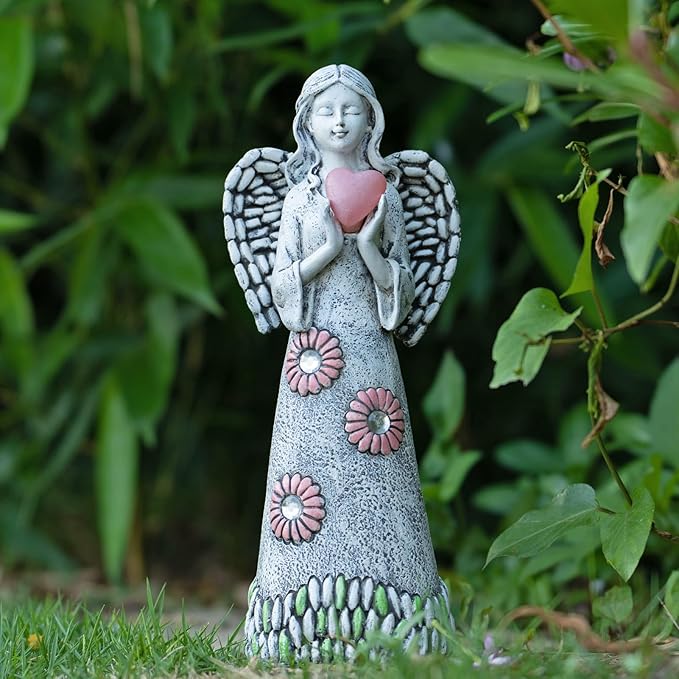 Solar Angel Garden Statue,Garden Angel Figurines,Solar Garden Sculpture with Resin Angel Decor for Patio Lawn Yard Porch Decorations,Housewarming Garden Gift,10.03inch