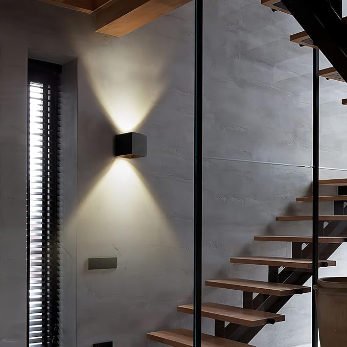 LANFU LED Aluminum Wall Lamp IP65 Waterproof, Black Modern Fashion Square Wall Lamp Wall Type Replaceable Bulb