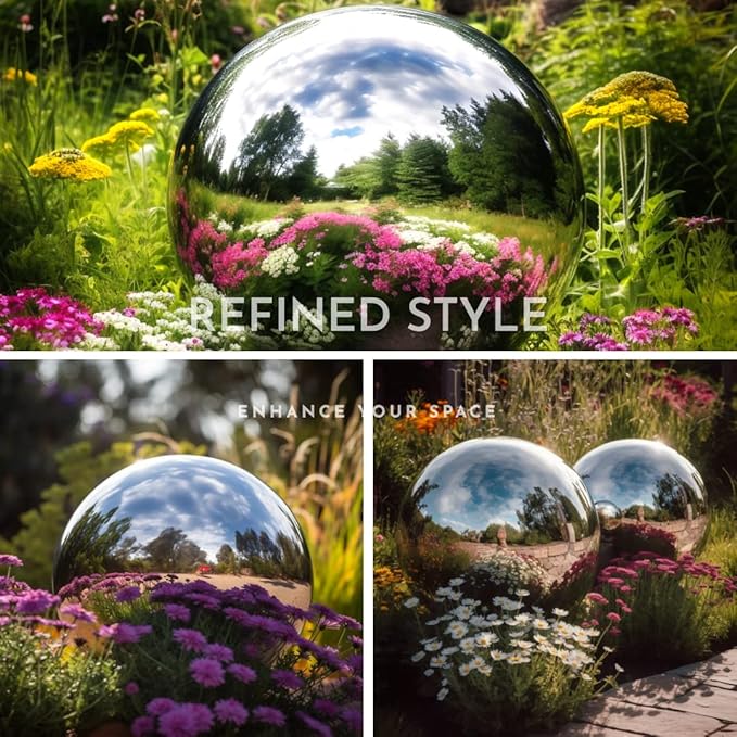 8 Inch Stainless Steel Gazing Globe,v2croft Hollow Ball Mirrored Surface Polished Shiny Sphere,Garden Stainless Steel Gazing Ball for Outdoor Lawn Pond Yard Ornament(Silver)