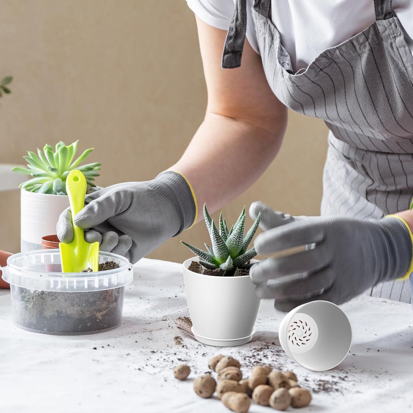 8 Pack 4 Inch Plant Pots with Drainage Holes and Saucers, Pots for Plant Indoor, Plastic Planters for Succulents and Small Plants, White