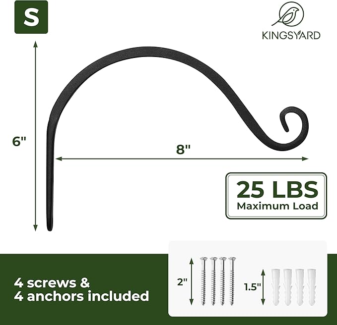 Kingsyard 2-Pack Wall Plant Hanger Outdoor - Heavy Duty Metal Hanging Bracket Hooks for Hanging Plant, Bird Feeders, Lanterns, Wind Chimes Outdoor & Indoor, 8-Inch/Black