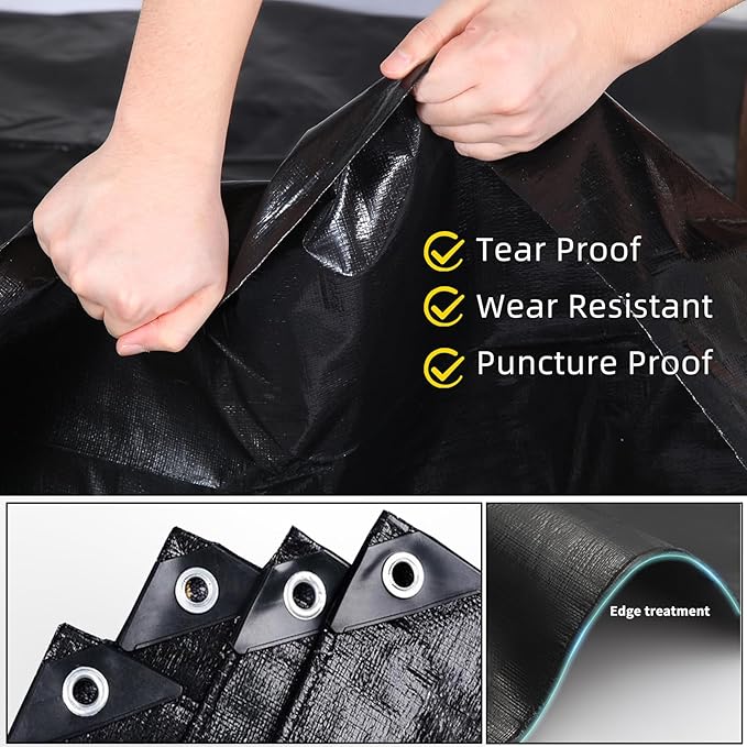 TEZONG Pond Liner,20x30Ft Pond Liners for Outdoor,28Mil PE Black Koi Fish Pond Liners,Reinforced Pond Underlayment for Ponds,Water Gardens,Waterfall, Stream, Fountains,Aquaculture,Agricultural