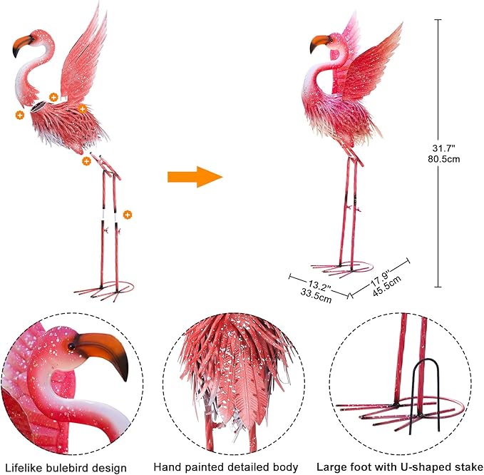 Nacome Flamingo Statues for Garden Yard Decor: Metal Pink Sculptures Clearance Lawn Ornaments Art for Patio Balcony Front - Unique Gifts for Grandma Mom