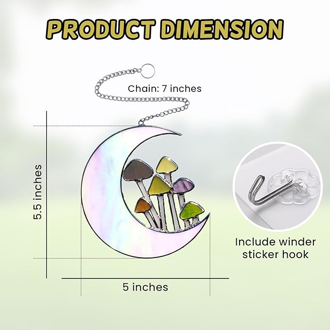 Sensory4U Mushroom Moon Stained Glass Suncatcher - Earth Tone Modern Window Hanging Wall Art - Home Decor or Garden Suncatcher for Natural Light Reflection