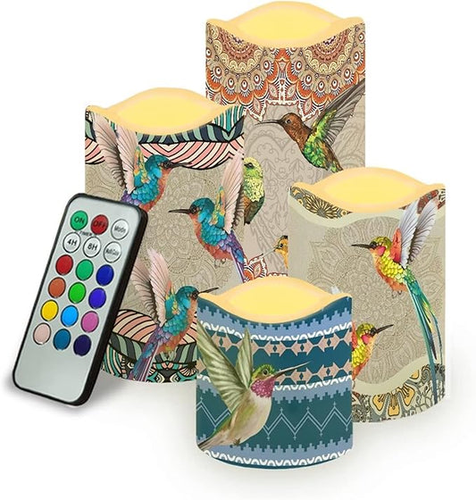 Ystardream Hummingbird Boho Flameless Candles Flicker Spring Summer Theme Decorative Decor for Wedding Date Proposal Easter Dinner Table Home Mother's Day Gift
