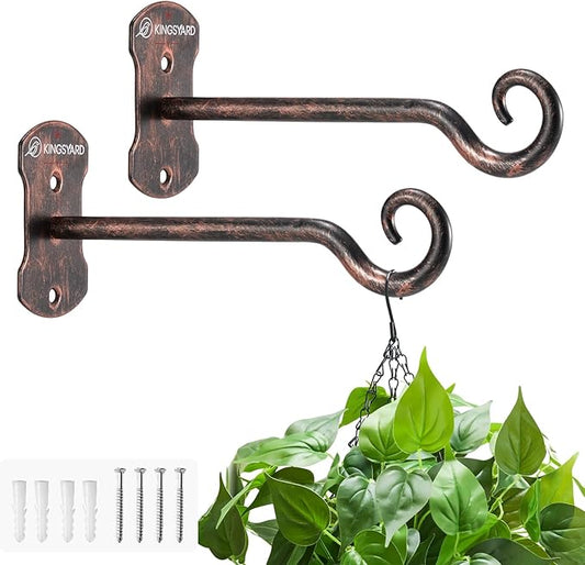 Kingsyard 2 Pack Wall Plant Hanger - Heavy Duty Metal Hanging Bracket Hooks for Hanging Plant Bird Feeders Lanterns Wind Chimes Indoor/Outdoor. Antique Copper