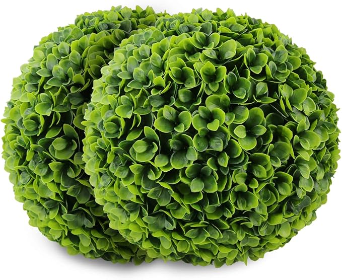 Sunnyglade 2 PCS 15.7 inch 3 Layers Artificial Plant Topiary Ball Faux Boxwood Decorative Balls for Backyard, Balcony,Garden, Wedding and Home Décor