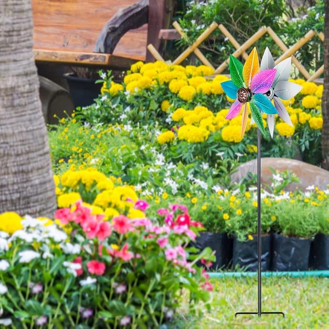 DREAMYSOUL Wind Spinners for Yard and Garden, 37" Wind Spinner Metal Colorful Kinetic Sculpture Spinners for Outdoor Patio Yard Lawn Garden Decorations (Double Blade)