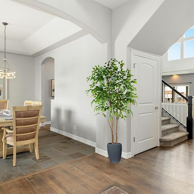 Artificial Ficus Tree, 6ft Tall Fake Ficus Tree with Basket, Faux Plant for Indoor Outdoor Home Livingroom Office Garden Porch Décor