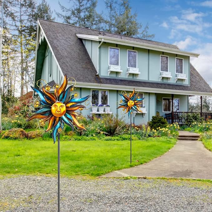 VEWOGARDEN Garden Solar Wind Spinner, Sun Outdoor Metal Wind Sculpture Yard Art Decor for Patio, Lawn & Garden