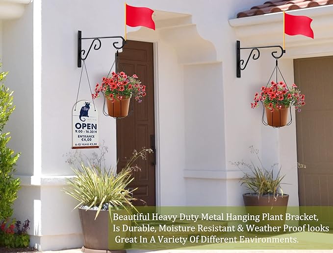 Plant Hanger Hook 4 Pack Hanging Basket Hooks,12in Metal Plant Wall Hanger,Plant Bracket Hook for Hanging Flower Baskets,Outdoor & Indoor Plant Hook Black