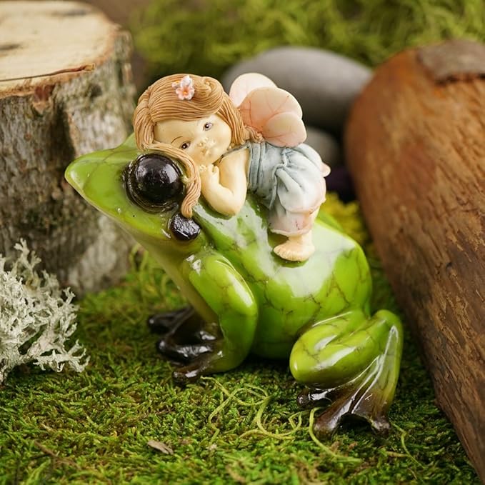 Top Collection Miniature Fairy Garden and Terrarium Statue, Little Fairy Riding Frog