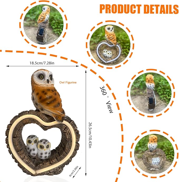 Solar Outdoor Garden Statue, Garden Decor Waterproof Solar Owl Lights for Outside Yards, Art Lawns,Christmas,Home Decor,Birthday Gifts for Women Mom(Love Owl)
