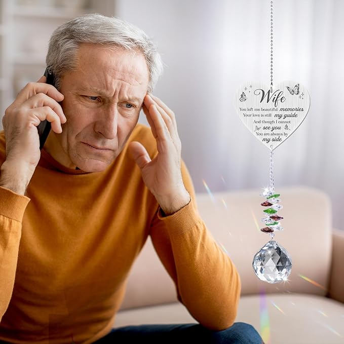 Memorial Crystal Suncatcher,Sympathy Gifts for Loss of Wife,Memorial Gifts for Loss of Wife,Hanging Crystals Ornament for Window Rainbow Maker Prisms Home Decor Gift