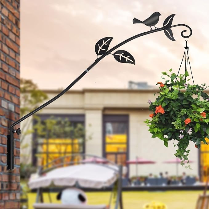 MorTime Extended Reach Wall Mounted Deck Hook, 26.5 Inches Multidirectional Heavy Duty Metal Bird Wall Bracket Wall Mounted Pole for Outdoor Lanterns Wind Chimes Bird Feeders
