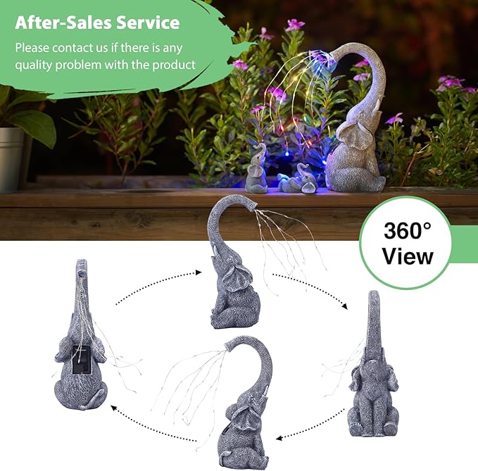 Goodeco Garden Elephant Statue Outdoor - Elephant Gifts with Solar Watering Lights, Siting Elephant Figurine Perfect for Yard, Patio, and Pathway Decor - Ideal Gardening Gifts