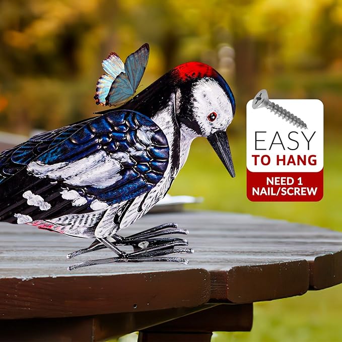 Shefio Woodpecker Gifts - Metal Woodpecker Yard Art - Handmade Outdoor Decor - Backyard & Garden Gifts