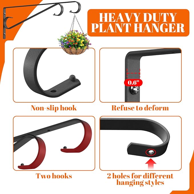Plant Hangers Outdoor (2 Pack-15.5 Inch Black) Plant Hooks Heavy Duty Iron Plant Hanger Hook for Wall, Hanging Plant Bracket for Planters, Bird Feeders, Lanterns, Wind Chimes, Outdoor
