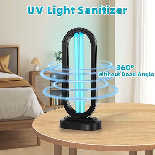 UV Light Sanitizer,4-Speed Timing and Remote Control UVC Home Disinfection Device,Ultraviolet Light Sanitizer for Bed Bugs and Dust Mites,UV Lamp for Whole Room,Black