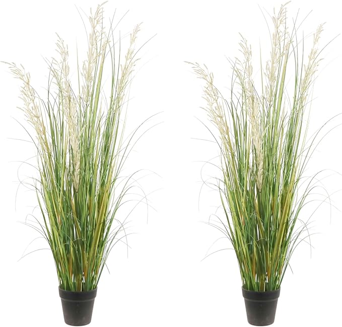 Artificial Plant, 47in Tall, 2pk Grass, Faux House Plant in Pot, Indoor Decorative Flowers & Plants, Housewarming Gift