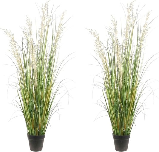 Artificial Plant, 47in Tall, 2pk Grass, Faux House Plant in Pot, Indoor Decorative Flowers & Plants, Housewarming Gift