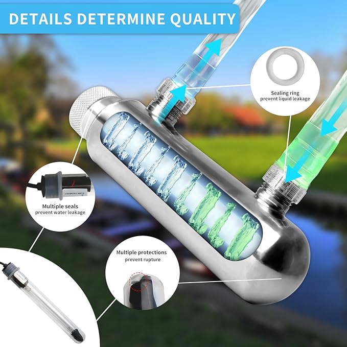 UV Pond Water Clarifier for 20-300 Gallon, UV Sterilizer for Swimming Pool, Spa, Large Fish Tank, Cold Plunge, 12MM/16MM/20MM/Pipe Diameter Available Ultraviolet Clarifier for Green Water