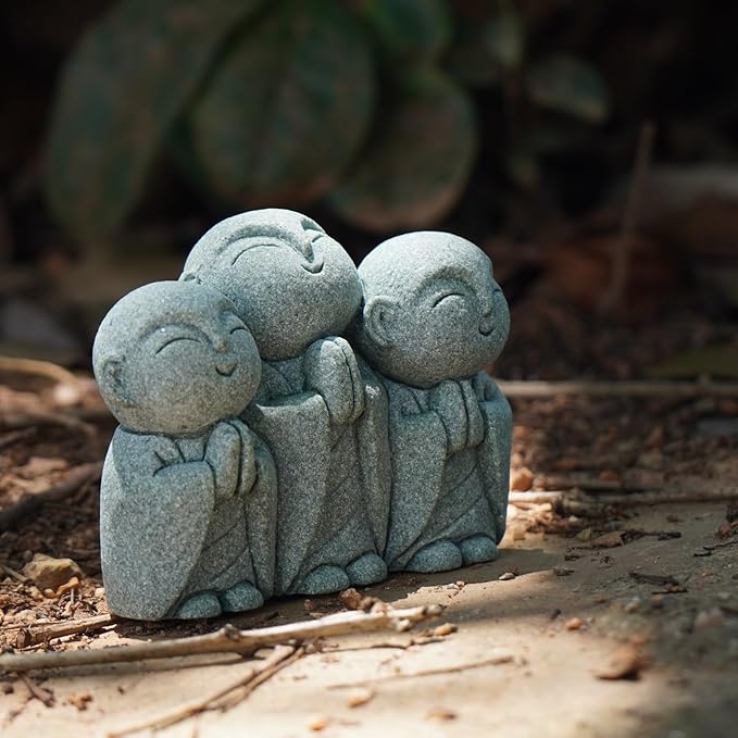 OwMell 3 Japanese Jizo Statue Stone Japanese Buddha Jizo Monk Statue Figurine Memorial Statue Aquarium Decoration Garden Outdoor Ornament 3" - Smiling