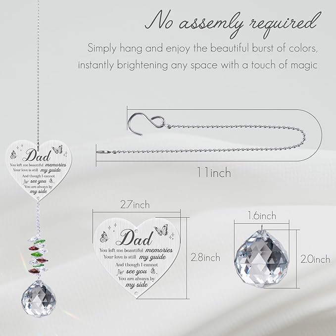 Memorial Crystal Suncatcher,Memorial Gifts for Loss of Dad,Bereavement Gifts for Loss of Father,Hanging Crystals Ornament for Window Rainbow Maker Prisms Home Decor Gift