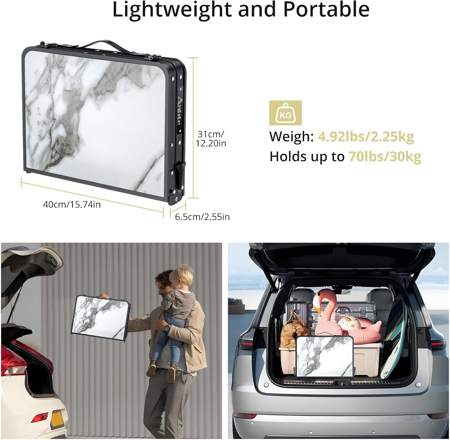 Folding Camping Table with Storage Net, 3 Adjustable Height Max 27.5" Aluminum Small Folding Table, Portable Table with Carry Handle, Lightweight, for Outdoor Indoor Travel Camping Picnic