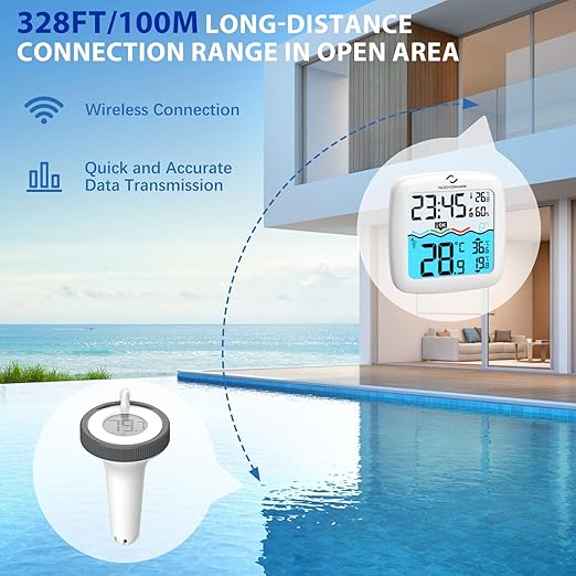 Nuovoware Digital Floating Pool Thermometer, Wireless Pool Thermometer with Easy Read Screen Display, Remote Water Thermometer IPX8 Waterproof for Swimming Pool, Fish Tank, Hot Tub