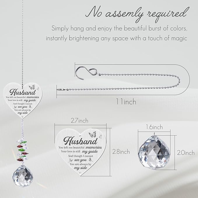 Memorial Crystal Suncatcher,Memorial Gifts for Loss of Husband,Sympathy Gifts for Loss of Husband,Hanging Crystals Ornament for Window Rainbow Maker Prisms Home Decor Gift