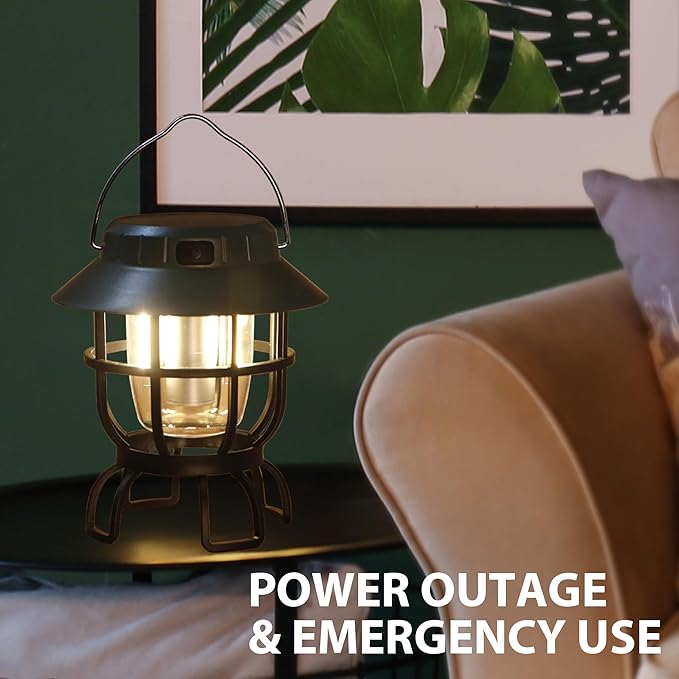 TRIROCKS Set of 2 LED Solar Camping Lantern Dimmable Rechargeable Lantern IPX3 Water-Resistant Portable Emergency Lights Outdoor Camping Lights for Camping Home Power Outage Hurricane Hiking (Green)