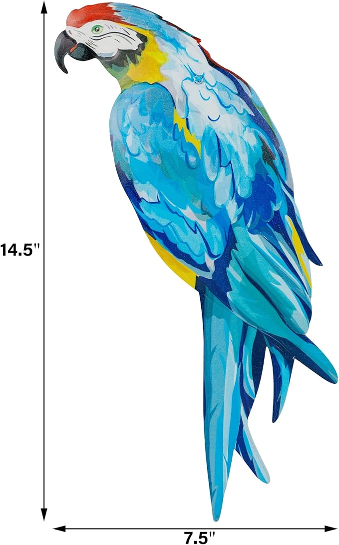 Metal Parrot Wall Decor, 14.5" Wall Art Bright Color Bird Sculpture, Hanging Bird for Indoor Outdoor Home Bedroom Living Room Garden