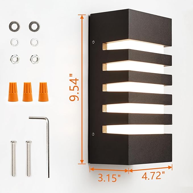 Outdoor Wall Light 12W LED Modern Wall Sconce Lamp Exterior Wall-Mounted Garden Corridor Porch Patio Light Waterproof LED Wall Light Fixture for Outdoor Lighting Warm White 300lm