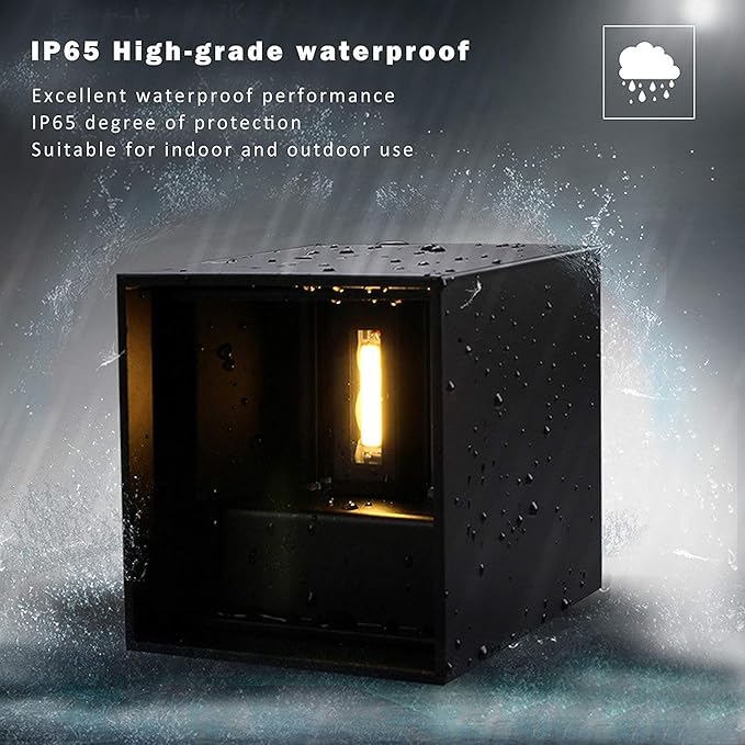 LANFU LED Aluminum Cube Square Wall Sconce Waterproof Outdoor Light Exterior Wall Lights fixtuers 20W 100-277V 2800K-3000K Not dimmable Warm Light 2LEDS Black-20W Outdoor Larger Version