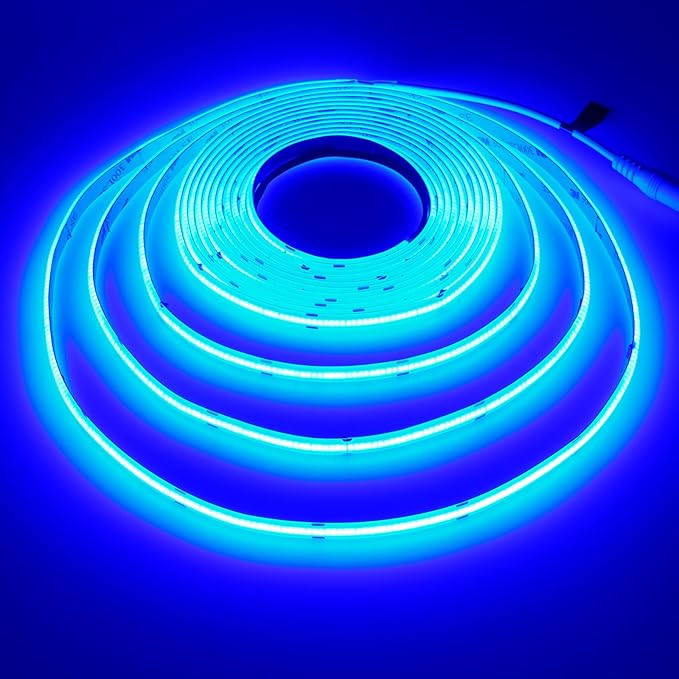 DC 24V COB LED Strip Light Blue IP65 Waterproof 5M/16.4ft Uniform Glow 2400LEDs Flexible LED Tape Lights for DIY Garden Backyard Corridor Stairs Decoration(No Power Supply)
