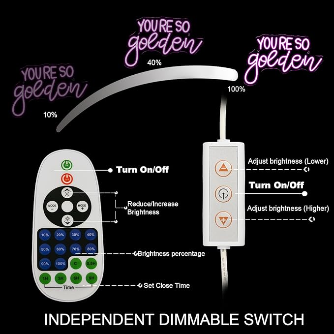 You're So Golden Neon Sign Wall Decor, Neon Signs Dimmable Letter Neon Sign Light Up Signs for Room,Bar,Bedroom,Party, Birthday Party Bar Pub Club Decoration Gifts