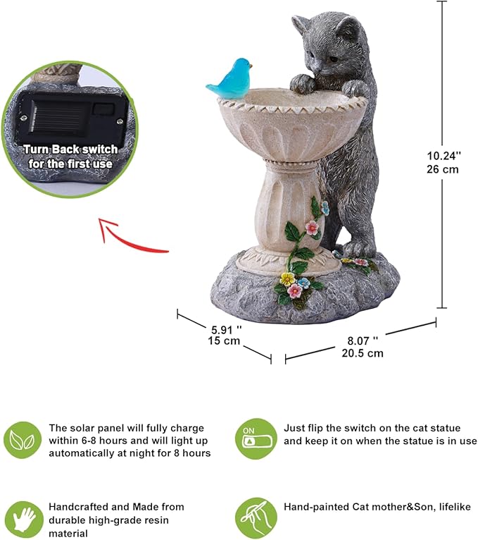 Nacome Solar Birdbath Garden Decor: Outdoor Ornaments for Outside Decoratios Yard Art Lawn Porch Patio Balcony - Birthday Gifts Choice for Women Mom Grandma Lover