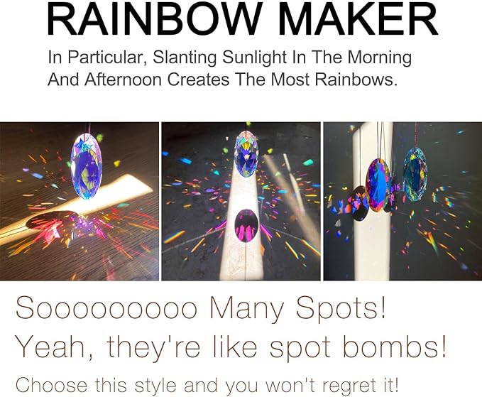 2PCS Simple Geometry Crystal Sun Catcher Prisms, STINO Hanging Suncatchers with Glass Prism, Rainbow Maker for Windows, Balcony, Kitchen, Garden Decoration (1, Oval Eye 2Pcs)