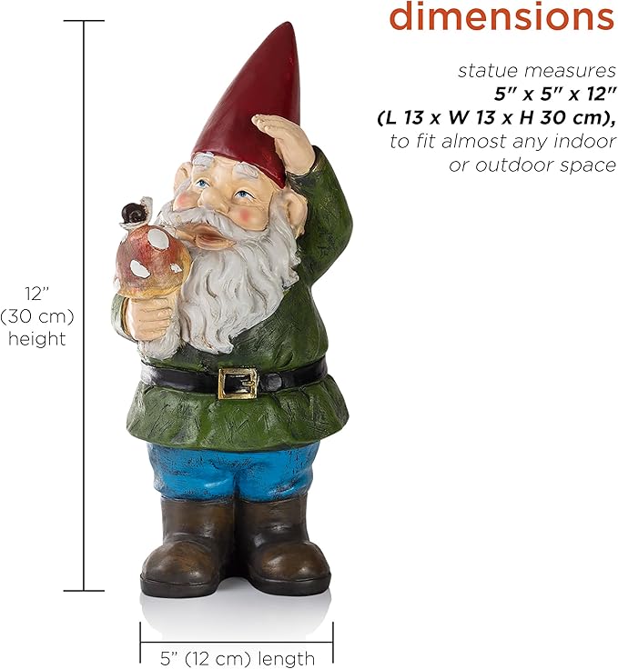 Alpine Corporation 12" Tall Outdoor Garden Gnome with Mushroom Yard Statue Decoration