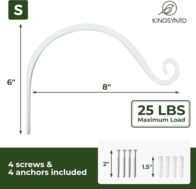 Kingsyard 2-Pack Wall Plant Hanger Outdoor - Heavy Duty Metal Hanging Bracket Hooks for Hanging Plant, Bird Feeders, Lanterns, Wind Chimes Outdoor & Indoor, 8-Inch/White