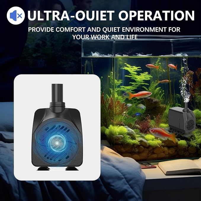 Submersible Pump 198GPH (800 L/H 15W) Ultra Quiet with Dry Burning Protection 5.2ft High Lift for Fountains, Hydroponics, Ponds, Aquariums & More…